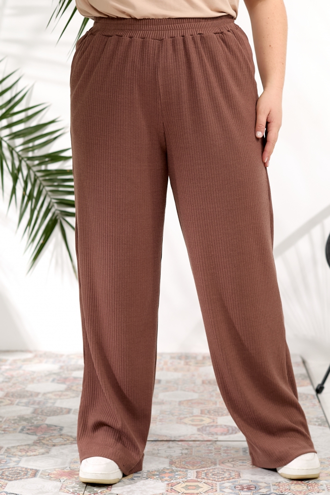 Жіночі штани Палаццо батал трикотаж мустанг мокко артикул 659